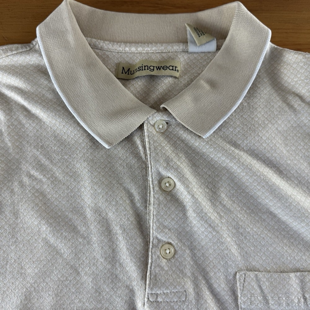 Vintage Munsingwear Men's Beige With White Piping Polo Shirt Size XL Excellent - Picture 3 of 9